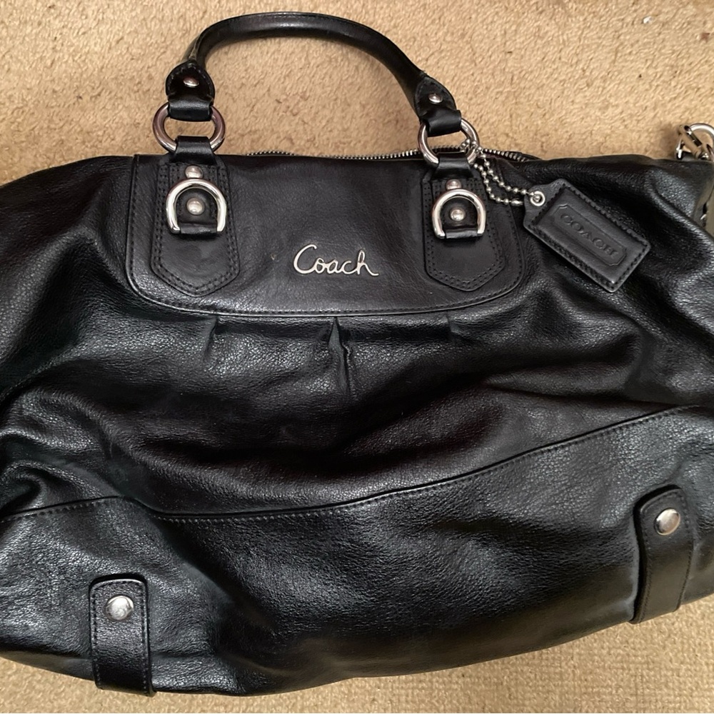 Coach Medium Sized Black Leather Doctors Tote.  Gently used and medium sized.
